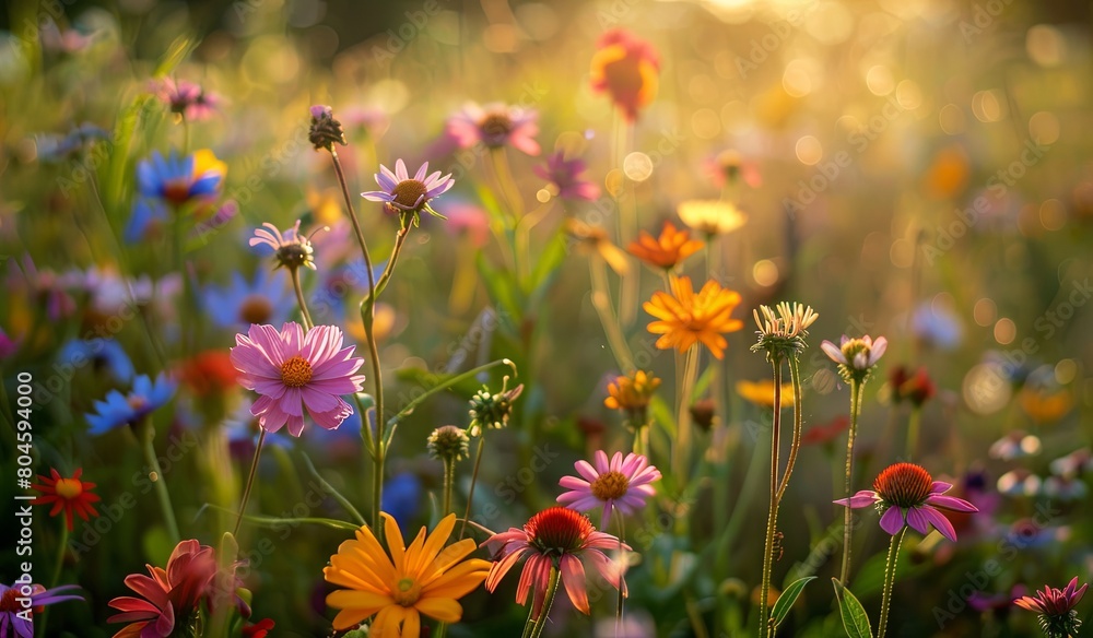 Colorful wildflowers field under sunlight Colorful wildflowers field under sunlight