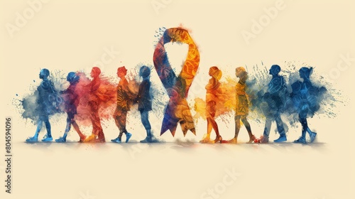 Colorful ribbon with a group of people with rare diseases on Rare Disease Day.