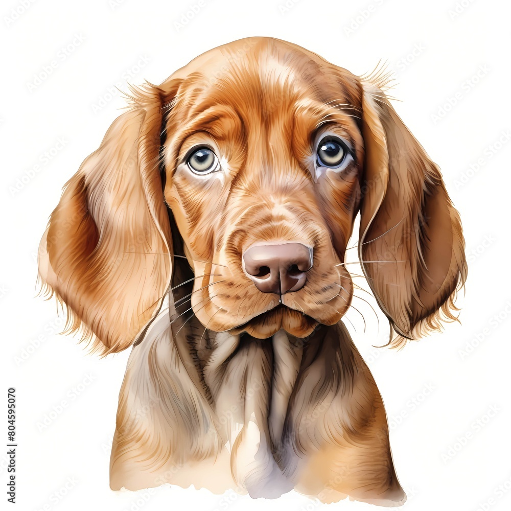 Bracco italiano. Puppy dog. Italian pointing dog clipart. Watercolor illustration. Generative AI. Detailed illustration.
