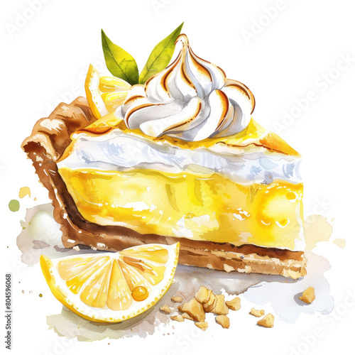 Lemon meringue pie ,illustration watercolor