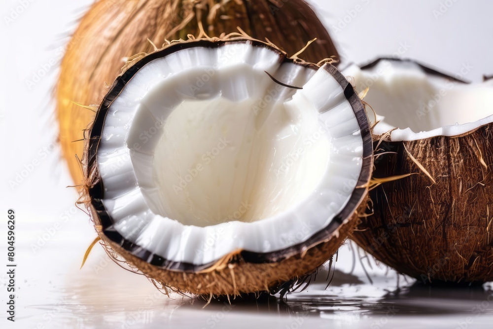 Coconuts on a white background. Summer still life. Banner with copy space, place for text. Coconuts on a white background. Summer still life. Banner with copy space, place for text.