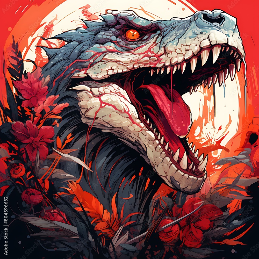 Angry tyrannosaurus rex in the forest, vector illustration. Angry tyrannosaurus rex in the forest, vector illustration.