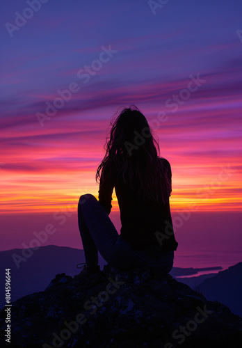 silhouette of a woman in he sunset in Greece