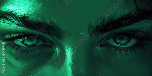 Contempt (Dark Green): A raised eyebrow and slight sneer, indicating disdain or scorn photo