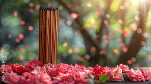 Leaves from rose flowers on incense sticks