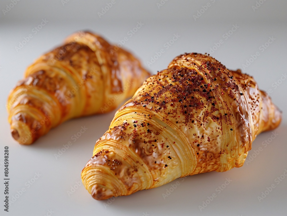 A croissant with powdered sugar on top A croissant with powdered sugar on top