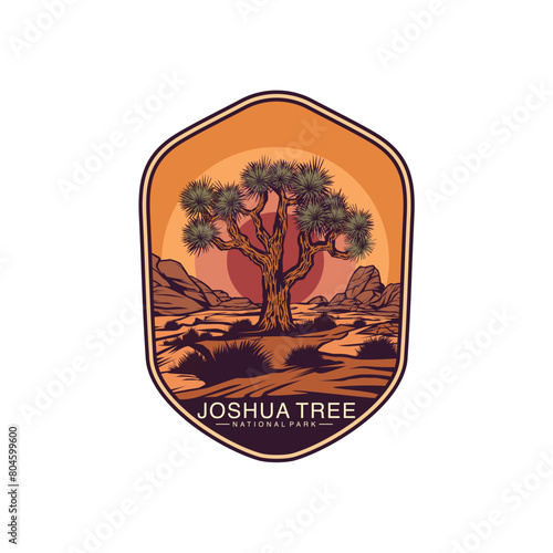 Joshua Tree National Park logo badge emblem vector illustration design, canyon and coyote in desert design photo