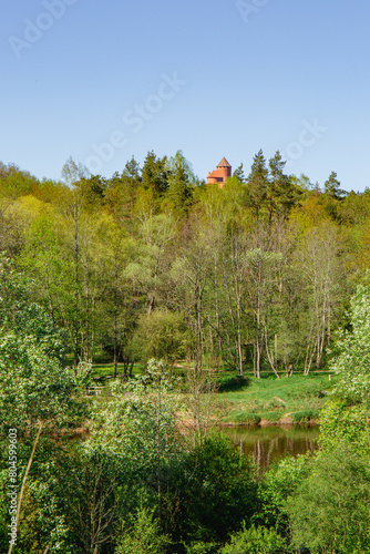 Turaida castle at the river Gauja on a sunny day in May in Sigulda in Latvia