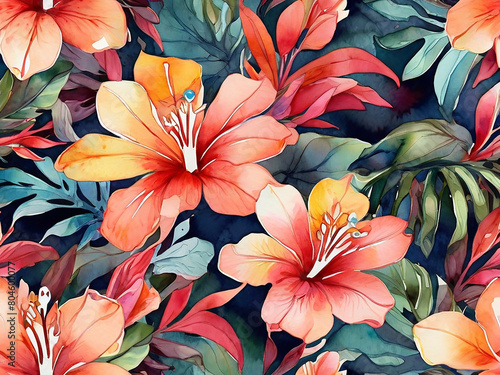 Tropical flowers watercolor by generative AI © SR STOCK 01