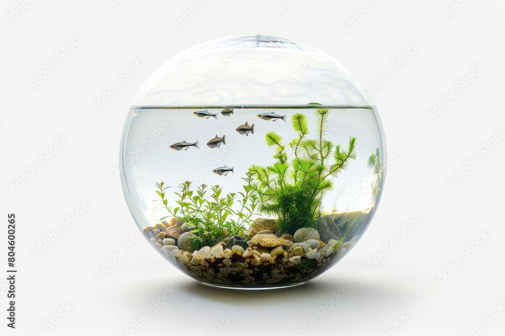A fish bowl filled with plants and rocks. Ideal for aquatic-themed designs A fish bowl filled with plants and rocks. Ideal for aquatic-themed designs