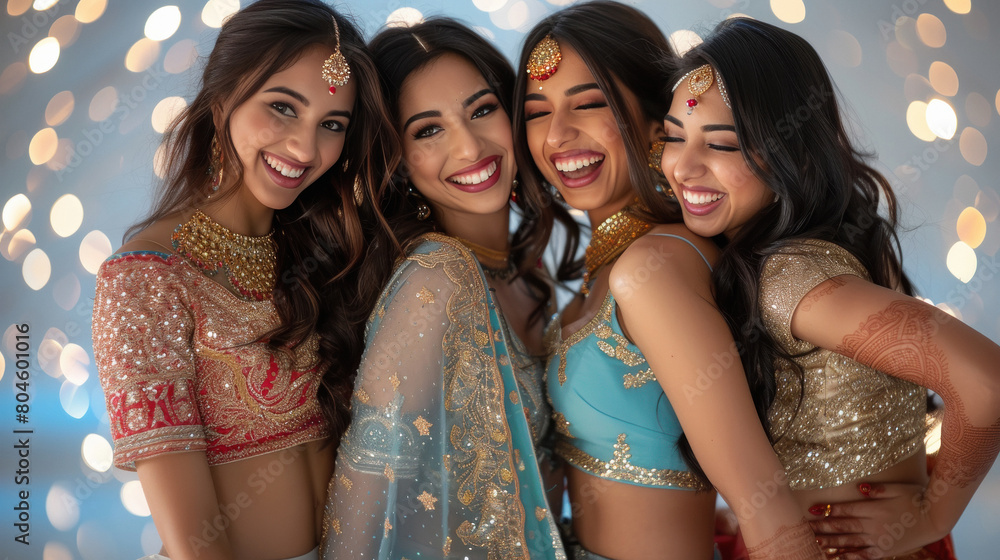 Fototapeta premium Young indian women group dancing and enjoying