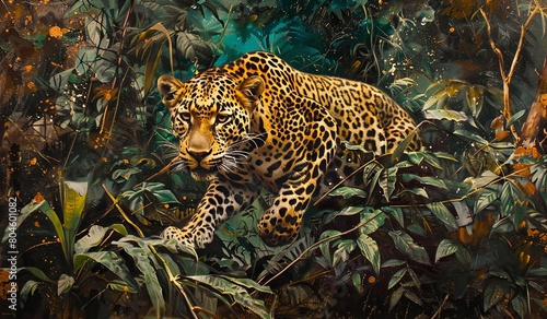A painting of a leopard in the jungle