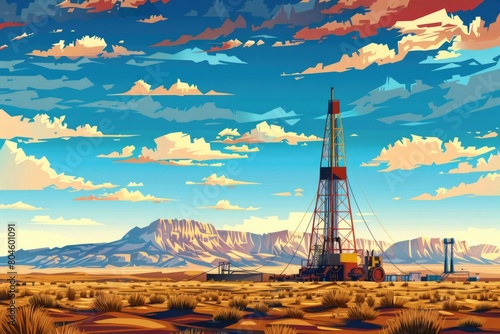An oil rig standing tall in the desert, suitable for industrial and energy-related projects.