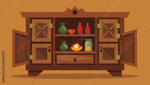 A rustic oak sideboard with hidden drawers and secret compartments offered a glimpse into the past lives of its previous owners.. Vector illustration