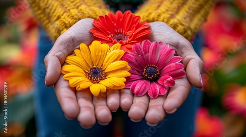 Woman delicately holding a beautifully arranged bouquet of dried flowers in her hands