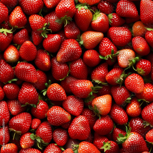 Close up top view photo of red ripe strawberries as a seamless pattern