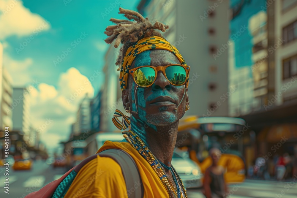 A man with blue paint on his face. Suitable for artistic projects A man with blue paint on his face. Suitable for artistic projects
