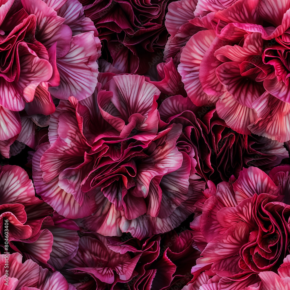 Close up photo of pink and purple carnations as a seamless pattern Close up photo of pink and purple carnations as a seamless pattern