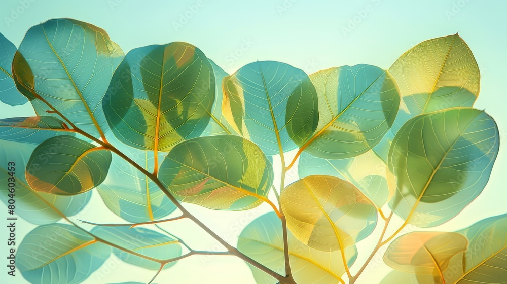 A tight shot of a green tree with leafy foliage against a backdrop of a clear, blue sky A tight shot of a green tree with leafy foliage against a backdrop of a clear, blue sky