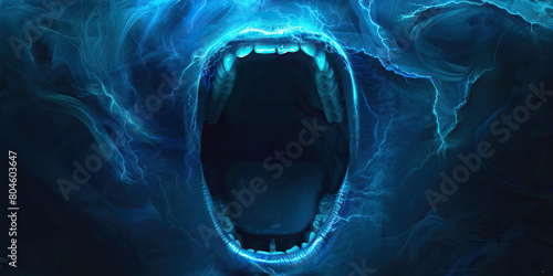 Awe (Light Blue): An open mouth symbolizing astonishment or wonder. photo
