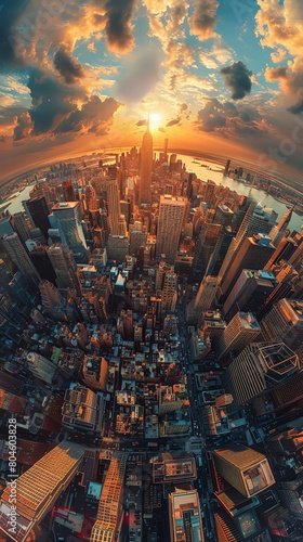 Capture a breathtaking wide-angle view of a bustling metropolis with vibrant World News headlines as the backdrop, blending wildlife photography seamlessly as unexpected angles reveal the citys harmon photo