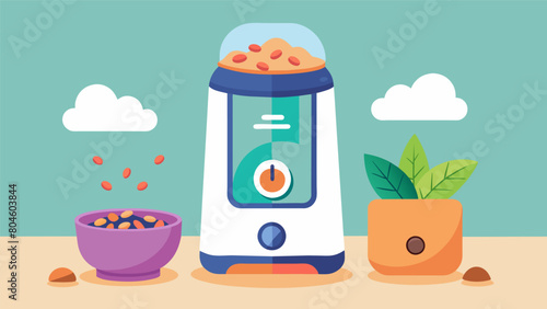 A smart feeder that dispenses food in small portions throughout the day promoting healthy digestion and reducing the risk of overeating and obesity in. Vector illustration