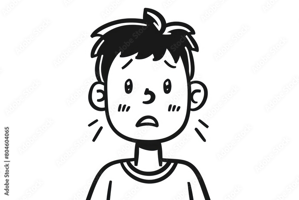 Detailed black and white drawing of a young boy. Suitable for educational materials or children's books Detailed black and white drawing of a young boy. Suitable for educational materials or children's books