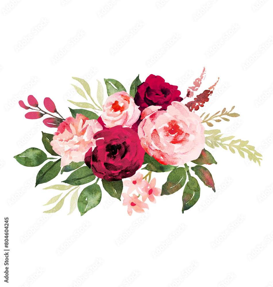 Water color flowers beautiful illustration isolated over transparent background