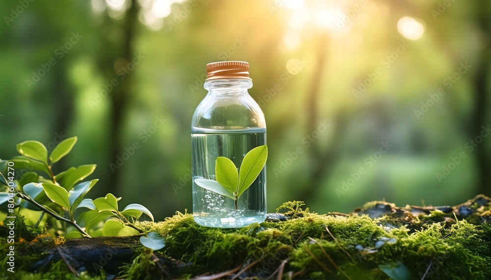 Water drop with a tree inside in a nature landscape background Water drop with a tree inside in a nature landscape background