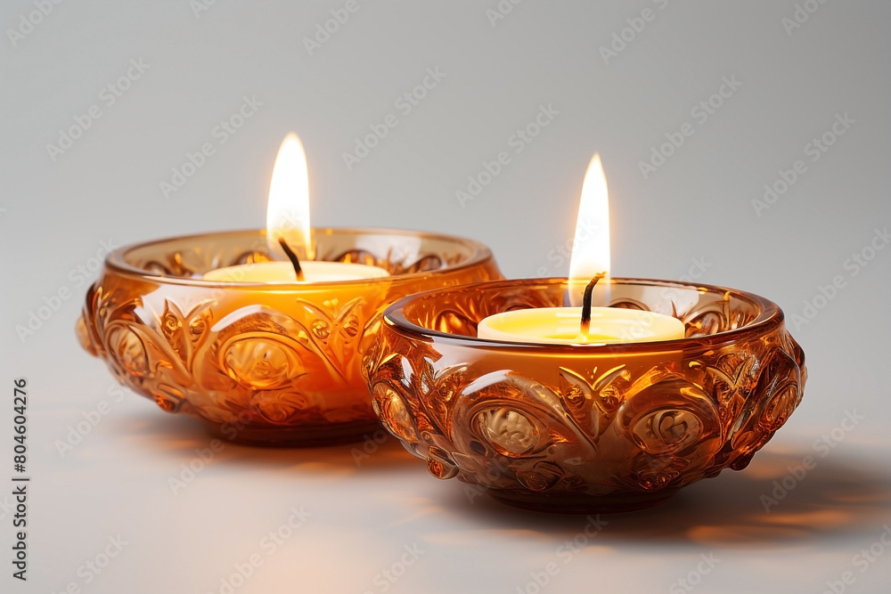 Two Diwali diya (Indian oil lamp) on white background. Indian Light Festival. Holiday design Two Diwali diya (Indian oil lamp) on white background. Indian Light Festival. Holiday design