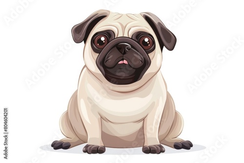 Cute cartoon pug dog sitting on the ground  perfect for pet illustrations