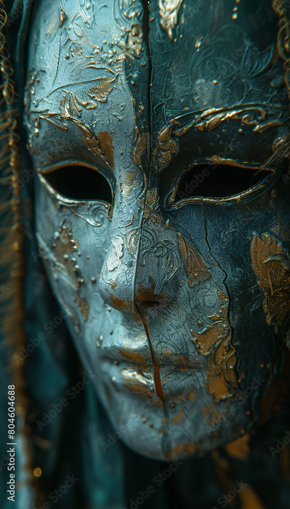Vertical tenebrist recreation of a broken venetian carnival mask Vertical tenebrist recreation of a broken venetian carnival mask