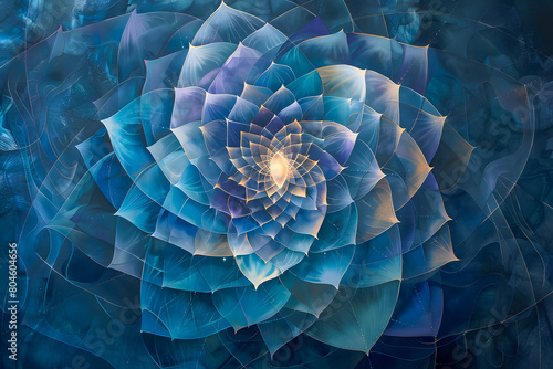 Sacred geometry based on flower fractals with blue tones