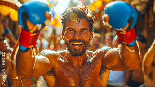 Exhilarating victory - joyful boxer celebrating photo