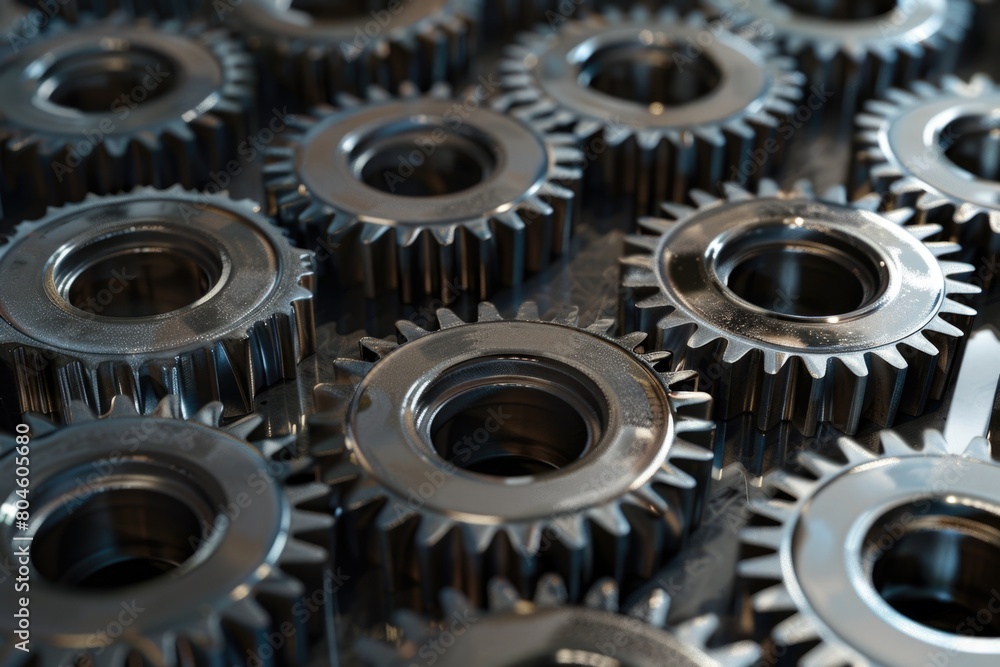 Metal gears displayed on a table. Suitable for industrial concepts Metal gears displayed on a table. Suitable for industrial concepts