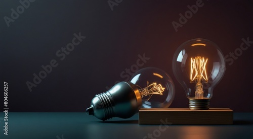 Illuminated light bulb on block with room for text on solid colour background for impactful messaging photo