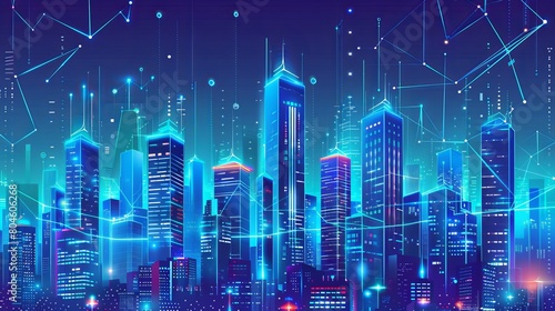 Smart Digital City Concept. Urban Architecture High Towers Concept of the Future City. Virtual Reality Abstract Digital Buildings. Modern Technology Vector Illustration