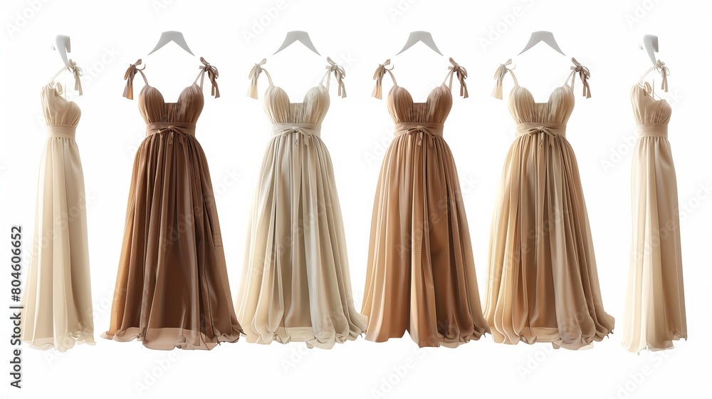 Ghost mannequin representation of a brown beige women's designer sundress, showcasing its voluminous design without the need for a human model. Perfect for displaying clothing designs in 3D. Ghost mannequin representation of a brown beige women's designer sundress, showcasing its voluminous design without the need for a human model. Perfect for displaying clothing designs in 3D.
