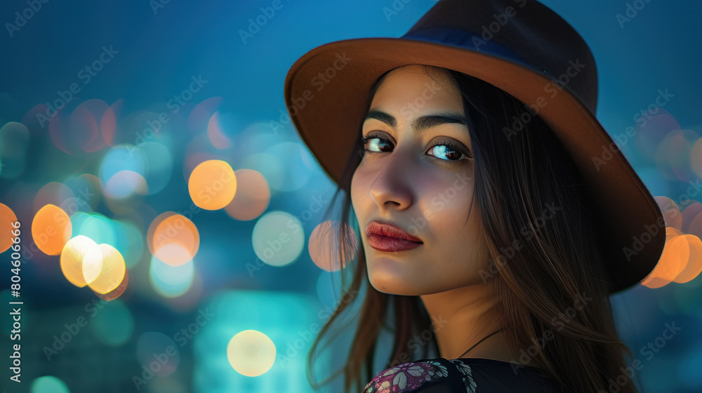 Young beautiful indian woman wearing stylish hat Young beautiful indian woman wearing stylish hat