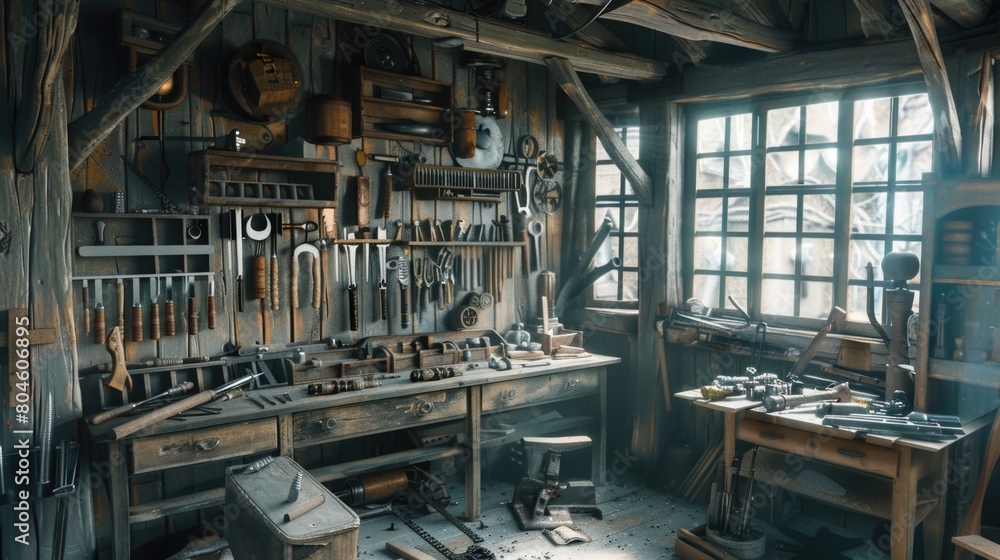 A workbench filled with various tools, perfect for DIY projects