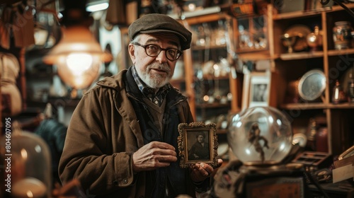 The picture of the antique dealer that working inside the old vintage shop that selling  buying or appraisal the antique  old  retro  classic object in the past but still valuable and elegant. AIG43.