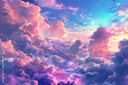A picturesque sky with fluffy clouds  perfect for background use