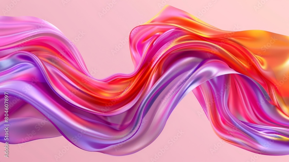 A multicolored wave of flowing fabric against a pink background A multicolored wave of flowing fabric against a pink background