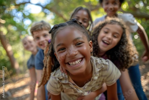 Closeup of happy children having fun outdoors photo