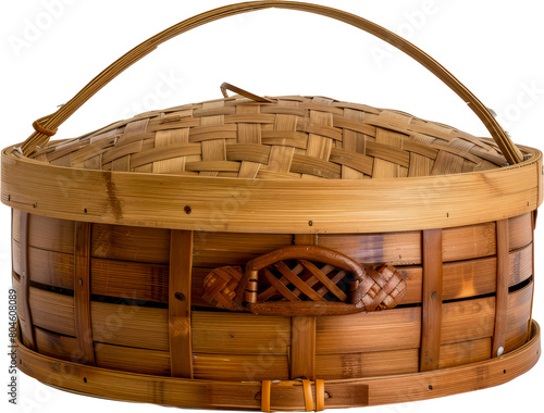 Bamboo steamer basket for traditional Asian cooking cut out on transparent background