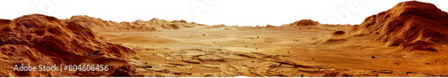 Martian landscape with red sand dunes cut out on transparent background photo