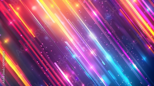 Abstract background with many glowing neon light lines of different colors