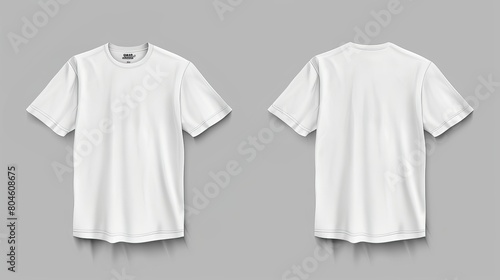 Template for a blank white short sleeve oversize t-shirt, presented on a gray background with both front and back views available in vector format.
