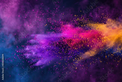 A vibrant explosion of colorful powder in the air, suitable for festive events photo