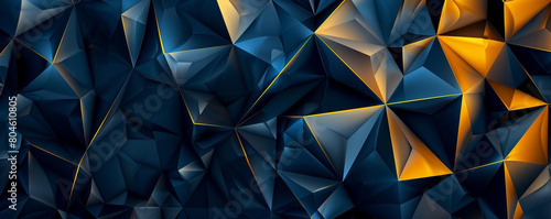 abstract polygonal design of midnight blue and gilded yellow, ideal for an elegant abstract background